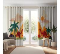 Blackout Beige Curtains for Living Room Bedroom, Retro Style Vector Style Dinosaurs Volcanoes Printed Thermal Eyelet Windows Drapes for Home Decor - W 46" x L 54" (2 Panels) Long for Bedroom Dining