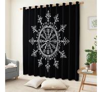 Blackout Black Curtains for Bedroom, Minimalism Mystical Symbols Viking Prints Grommet Curtains Thermal 2 Panels Drapes Soft Noise Reduce Drapes Sets for Bedroom Decoration 46.1" x 90.2" (W x L)