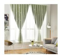 Blackout Blind Window Shades Blackout Curtains No Drilling Stick On, Nordic Star Pattern Removable Blackout Drapes for Study(Green,H150*H170CM)