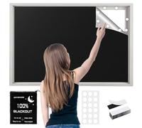 Blackout Blinds Stick On 300x145cm, 100% Blackout Blind Curtain for Window, 420D Fabric Portable Blackout Shades for Travel Temporary, Cut to Any Size, 18*Round adhesive & 12 Loop Tapes
