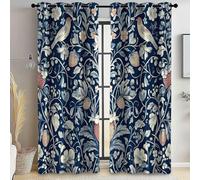 Blackout Blue Leaves Bird Strawberry Curtains for Kids William Morris Room Darkening Thermal Window Curtains Decorative Black Out Curtain for Girls Bedroom Nursery, W 46" x L 72", 2 Panels