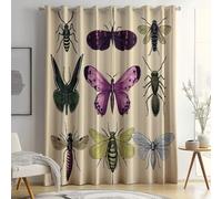 Blackout Butterfly Dragonfly Caterpillar Curtains for Kids Retro Room Darkening Thermal Window Curtains Decorative Black Out Curtain for Girls Bedroom Nursery, W 29.5" x L 65", 2 Panels (99% Blackout)