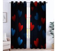 Blackout Cartoon Romantic Red Heart Print Window Curtains, W 29.5" x L 65.4" Thermal Insulated Curtains for Bedroom Black Eyelet Window Treatments - 2 Panels