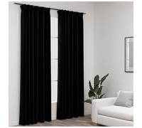 Blackout Curtain 2pcs Black 140x245cm Linen-Look 100% Polyester with Metal Hooks