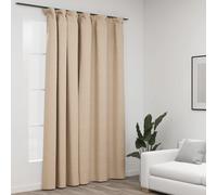 Blackout Curtain Beige Linen-Look 100% Polyester 290x245 cm Thermal with Hooks