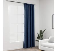 Blackout Curtain Blue 290x245 cm 100% Polyester Linen-Look with Metal Hooks Pack