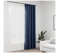 Blackout Curtain Blue 290x245cm 100% Polyester Linen-Look with Metal Hooks -Room