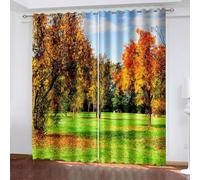 Blackout Curtain, Boho Living Room Curtains Orange Green Trees and Lawns Polyester 2 Panels 104x96inch