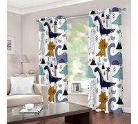 Blackout Curtain Cartoon dinosaur Total size：46" wide x 54.3" drop (117cm x 138cm) Eyelet Thermal Insulated Curtain Super Soft Solid Lining Fabric Ring Top Blackout Panel for Boys' Room & Nursery