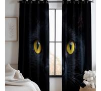 Blackout Curtain Dark Animals For Living Room - Eyelet Curtains 2 Panels W 92 X L 72 Inches, Black Insulated Bedroom Drapes Mysterious Kitten Portrait For Kids Adult