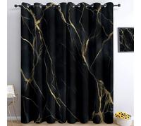 Blackout Curtain Exquisite Marble Texture Black Gold 46 x 54 Inch (2 Panels), Thermal Insulated Window Drapes Set for Children Adults, Print Eyelet Blackout Curtains for Living Room Bedroom Dining