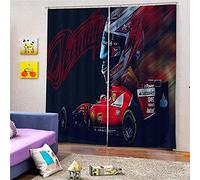 Blackout Curtain F1 car Thermal Insulated Curtains Eyelet Blackout Curtains for Bedroom，100% Polyester Microfibre, Total size：132x90 Inch