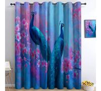Blackout Curtain Fantasy Animals Flowers For Living Room - Eyelet Curtains 2 Panels W 59 X L 65 Inches, Blue Insulated Bedroom Drapes Dreamy Peacock For Kids Adult
