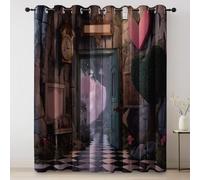 Blackout Curtain, Fantasy World Door Checkerboard Pattern Printed Thermal Insulated Eyelet Curtains, Colorful Opaque Curtains for Window Treatment Living Room/Kitchen Decoration 2 Panels 46 × 72 Inch