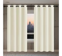 Blackout Curtain for Living Room 137 x 156 cm Super Soft Thermal Blackout Eyelet Waterproof Curtains Curtains Extra Long for Small Windows Kitchen Bedroom, Beige