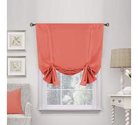 Blackout Curtain for Small Window, Thermal Insulated Tie Up Shade / Rod Pocket Curtain Panel - 42" Wide by 63" Long - Solid in Coral (Sold per Panel) - by H.Versailtex