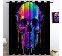 Blackout Curtain Gothic Neon Skull Colorful, Thermal Insulated Eyelet Blackout Curtain for Kids Teens Adults, Printed Curtains for Bedroom Living Room kitchen office W 46" x L 72" (2 Panels)