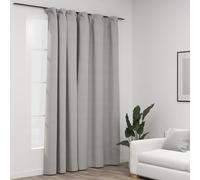 Blackout Curtain Grey 290x245 cm Linen-Look 100% Polyester Thermal with Hooks UK