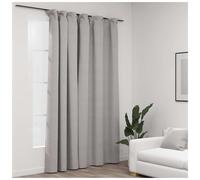 Blackout Curtain Grey Linen-Look 100% Polyester 290x245 cm with Metal Hooks Pack