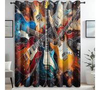 Blackout Curtain Guitar Art Rock Music Design 46 x 54 Inch, Sound Blocking Thermal Insulated Eyelet Curtains, Music Studio Bedroom Living Room Window Drapes (2 Panels)