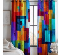 Blackout Curtain Mosaic Style For Living Room - Eyelet Curtains 2 Panels W 59 X L 65 Inches, Multicolor Insulated Bedroom Drapes Abstract Geometric Lines For Kids Adult