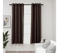 Blackout Curtain Panel Taupe 140x175cm 100% Polyester Linen-Look Grommet PairSet