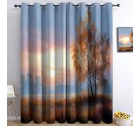 Blackout Curtain Photography Autumn Morning Meadow Birch Trees 36” W x 84” L (2 Panels), Yellow Thermal Insulated Children Adults Window Drapes Energy Saving Eyelet Curtains for Living Room Bedroom