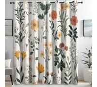 Blackout Curtain Plant Flower Retro W 29.5" X L 65" (2 Panels) Orange Green Eyelet Thermal Insulated, Noise-Reduction Curtains, Printed Pattern Curtains For Bedroom, Living Room, Kitchen