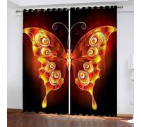 Blackout Curtain Set - 3D Orange Dream Butterfly - 2 Panels Bedroom Curtain - Darkening Window Drapes - Opaque Eyelet Curtains Set Of 2 - Long Drape