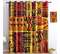 Blackout Curtain Traditional African Geometric Shapes Colorful, Eyelet Curtains Soft Thermal Insulated, Print Pattern Blackout Window Drapes for Living Room Kitchen Bedroom W 46" x L 72" (2 Panels)