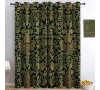 Blackout Curtain Traditional William Morris Plant Green Brown W 55" x L 102" (2 Panels), Thermal Insulated Eyelet Curtains for Kids Adults, Printed Curtains for Bedroom Living Room Kitchen Office