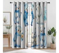 Blackout Curtain W 29.5" x L 65" (2 Panels) - Cartoon Animals Polar Bears Thermal Insulated Polyester Curtain, White Blue Noise Reduction Eyelet Curtains for Kids Bedroom Living Room