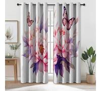 Blackout Curtain W 29.5" x L 65" (2 Panels) - Vintage Flowers Peonies Butterflies Thermal Insulated Polyester Curtain, Pink White Noise Reduction Eyelet Curtains for Kids Bedroom Living Room
