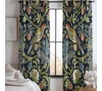 Blackout Curtain W 46" x L 72" (2 Panels) William Morris Floral Birds Colorful, Polyester Curtain Thermal Insulated Noise Reduction, Printed Eyelet Curtains For Living Room Bedroom Window Decor