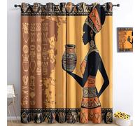 Blackout Curtain W 46" X L 90" (2 Panels)- Eyelet Top, Quick Install - Opaque Fabric Blocks Heat & Light Traditional African Tribal Woman - Energy Saving, Easy Cleancolorful