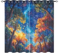 Blackout Curtain W 66" x L 72" (2 Panels) Abstract jungle Starry Sky Oil Painting Window Curtains for Living Room Polyester Blackout Fabric, Colorful Thermal Insulated Eyelet Drapes for Kids Room