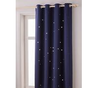 Blackout Curtain with Eyelets & Perforated Motifs dark blue