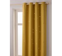 Blackout Curtain with Eyelets & Perforated Motifs mustard