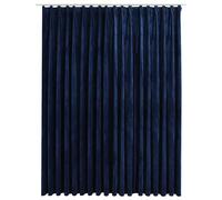 Curtain Dark Blue Velvet Blackout 100% Polyester 290x245 cm with Metal Hooks UK