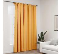 Blackout Curtain Yellow 100% Polyester Linen-Look 290x245 cm with Hooks