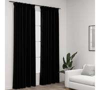 Blackout Curtains 100% Polyester Black 140 x 225 cm Linen-Look Hooks 2 pcs Pair