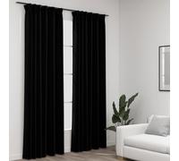 Blackout Curtains 100% Polyester Linen-Look Black 140x245 cm With Hooks Set of 2