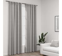 Blackout Curtains 100% Polyester Linen-Look Grey 140x245 cm with Hooks 2pcs
