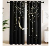 Blackout Curtains 120 x 190 CM - Crescent Moon, Stars & Beads Thermal Curtains, Adjustable & Breathable Master Bedroom Drapes,Elegant Magical Luxury Dream