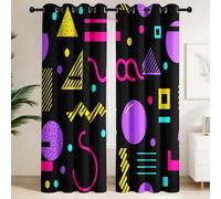 Blackout Curtains 120 x 190 CM - Mid Century Pop Art Avant Garde Motif Thermal Curtains, Adjustable & Breathable For Boys and Girls Drapes,Retro Circles Triangles Squares Geometric