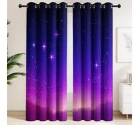 Blackout Curtains 120 x 190 CM - Thermal Curtains with Starry Sea & Night Scene, Japanese Anime Style & Shimmering, Set of 2 Extra Wide Drapes for Teenage Bedroom