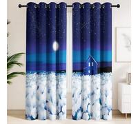 Blackout Curtains 120 x 190 CM - Thermal Curtains with White Flower Sea & Houses, Surreal Serenity & Peaceful Art, Set of 2 Extra Wide Drapes for Artistic Space