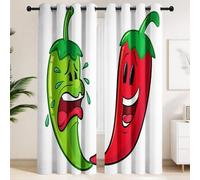 Blackout Curtains 135 x 200 CM - Thermal Curtains with Green Chilli, Red Chilli, Botanical, Clip Art, Fun, Cartoon Healing, Set of 2 Extra Wide Drapes for Modern Master Bedroom