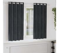 Velvet Dark Grey Curtains 140x175 cm, 2 pcs, Eyelet Design, Blackout, Elegant