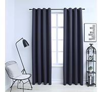 vidaXL Blackout Curtains with Metal Rings 2 pcs Anthracite 140x225 cm, Black